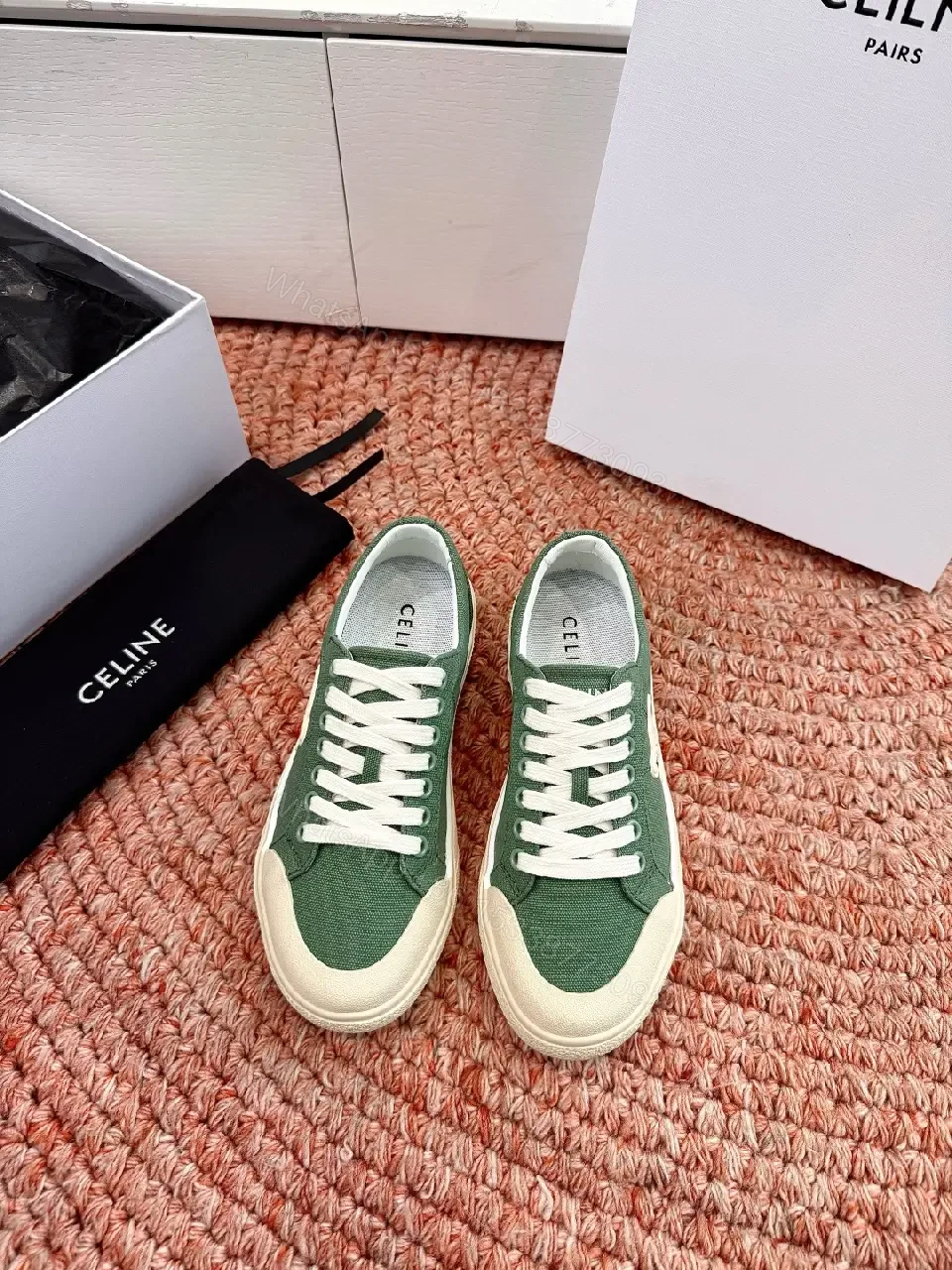 View 9 of Green Canvas Sneakers with Off-White Rubber Sole
