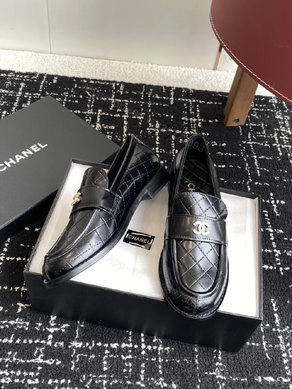 View 7 of Quilted Leather Loafers: Black with Gold Hardware, Premium Style