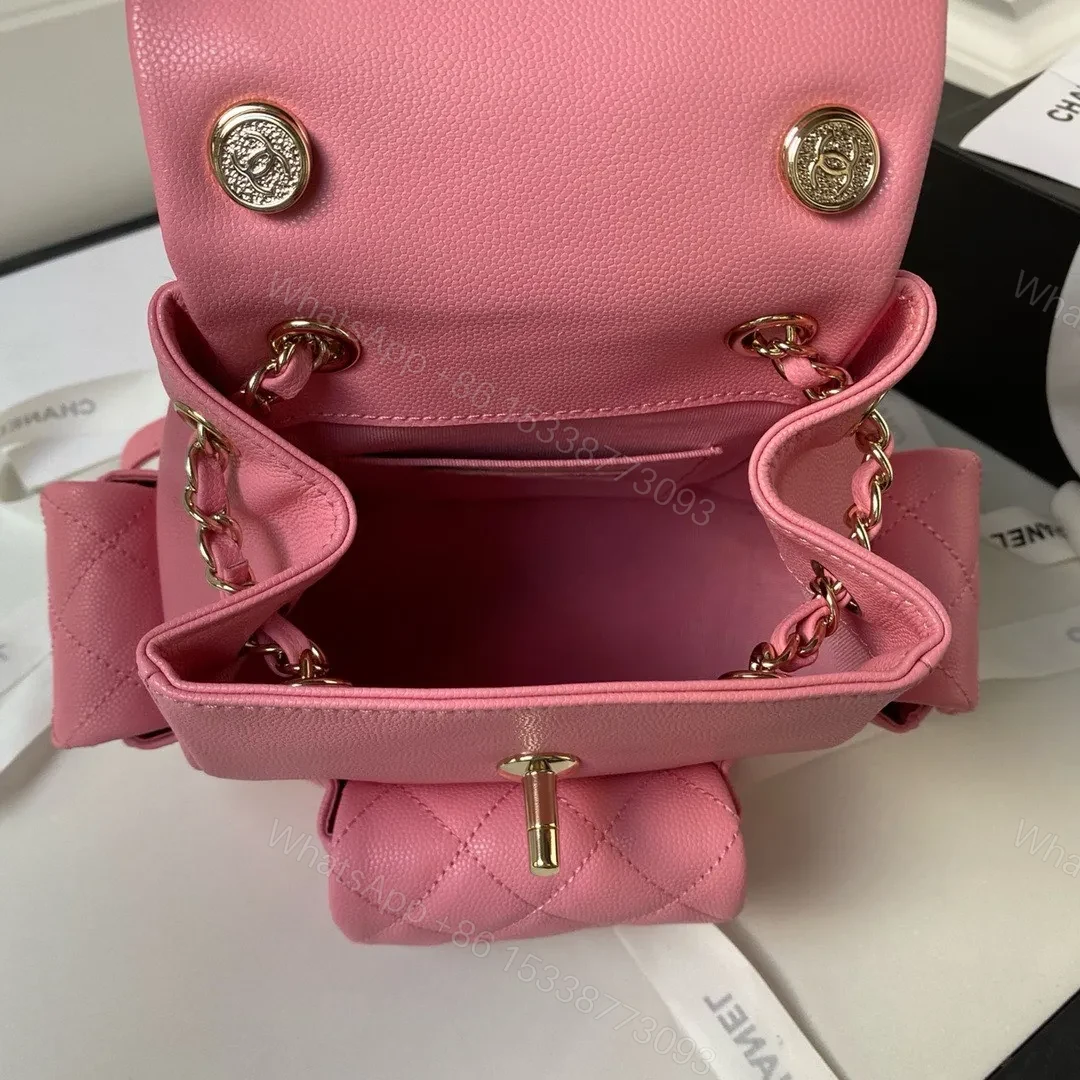 View 3 of Chanel Backpack Duma Mini Replica 11 Pink Lock Gold 21.5×19.5x12cm