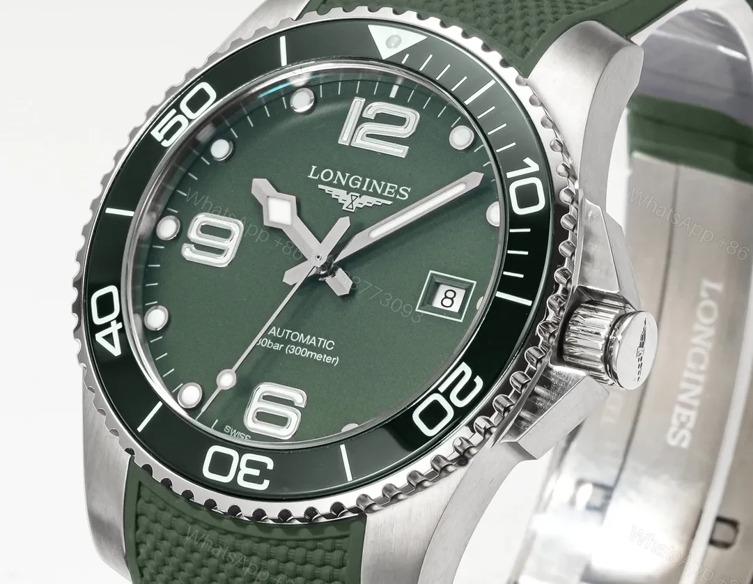 View 3 of Longines Conquest Green Dial Automatic Diver’s Watch with Stainless Steel Case and Green Rubber Strap