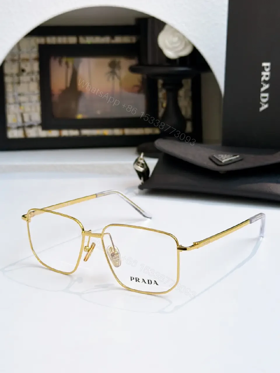 View 2 of Gold-Tone Rectangular Glasses: Luxury-Feel Precision Eyewear