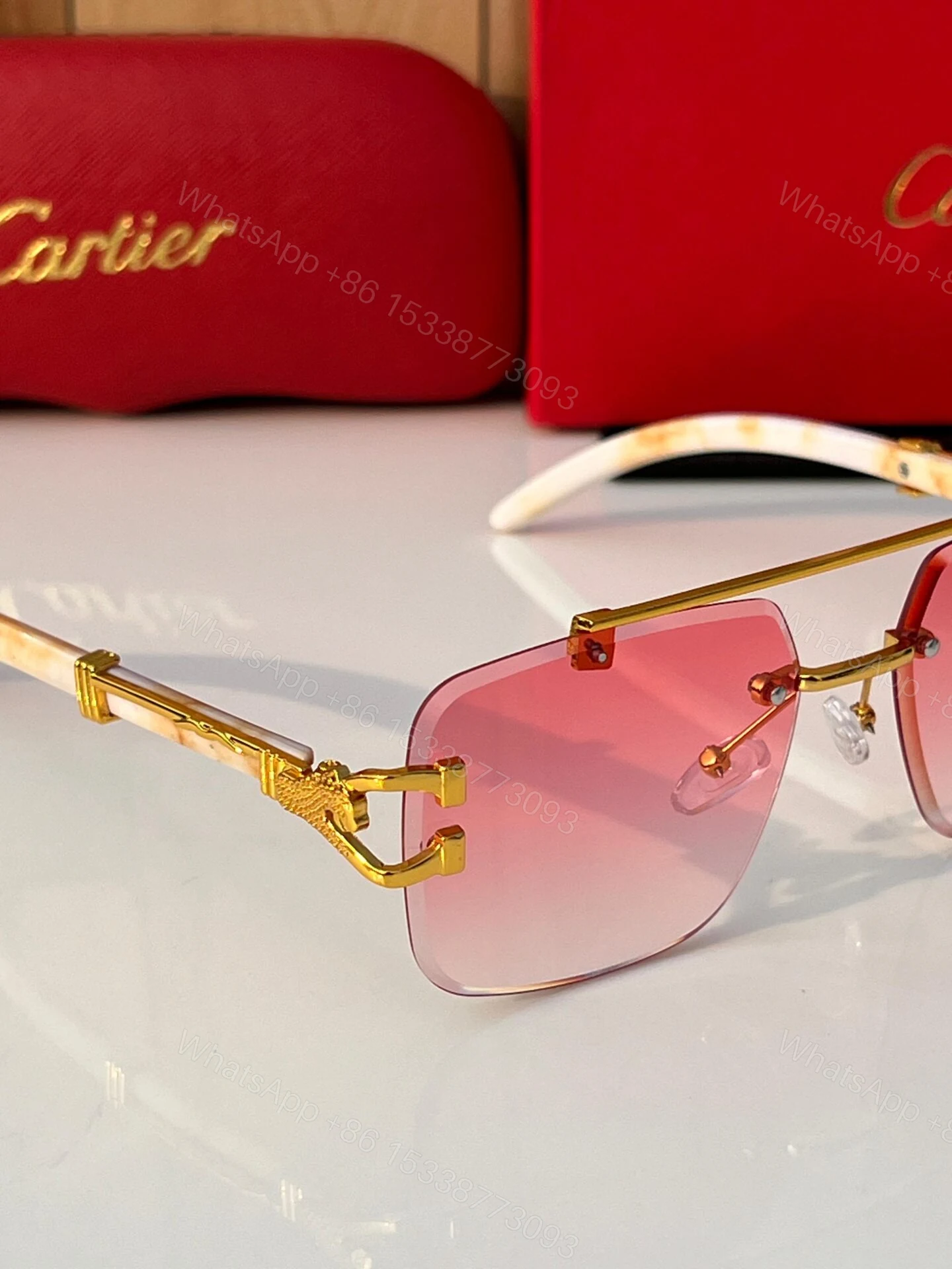 View 3 of Cartier CT098 Gold-Toned Pink Gradient Sunglasses