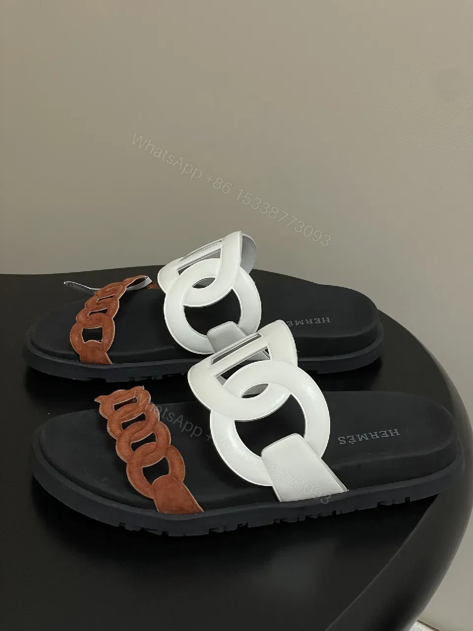 View 3 of Chic Textured Sliders: Two-Tone Luxury Comfort Slides
