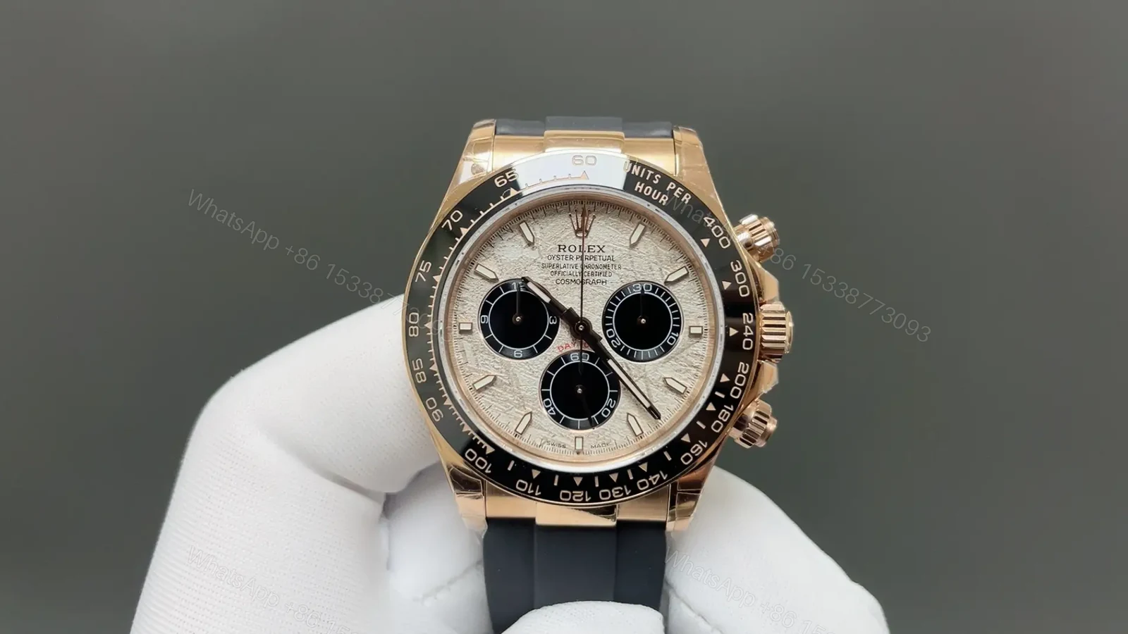 Rolex Daytona 40mm Meteorite Dial Oysterflex Gold Style Black Ceramic Bezel Watch RLX-DAY-40-MET-OYSTER-RG — view 1