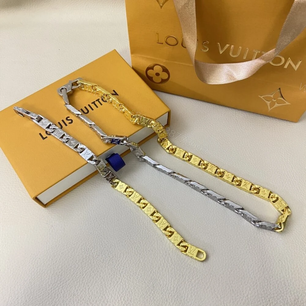 View 4 of Louis Vuitton Monogram Tied Up Necklace Gold And Silver