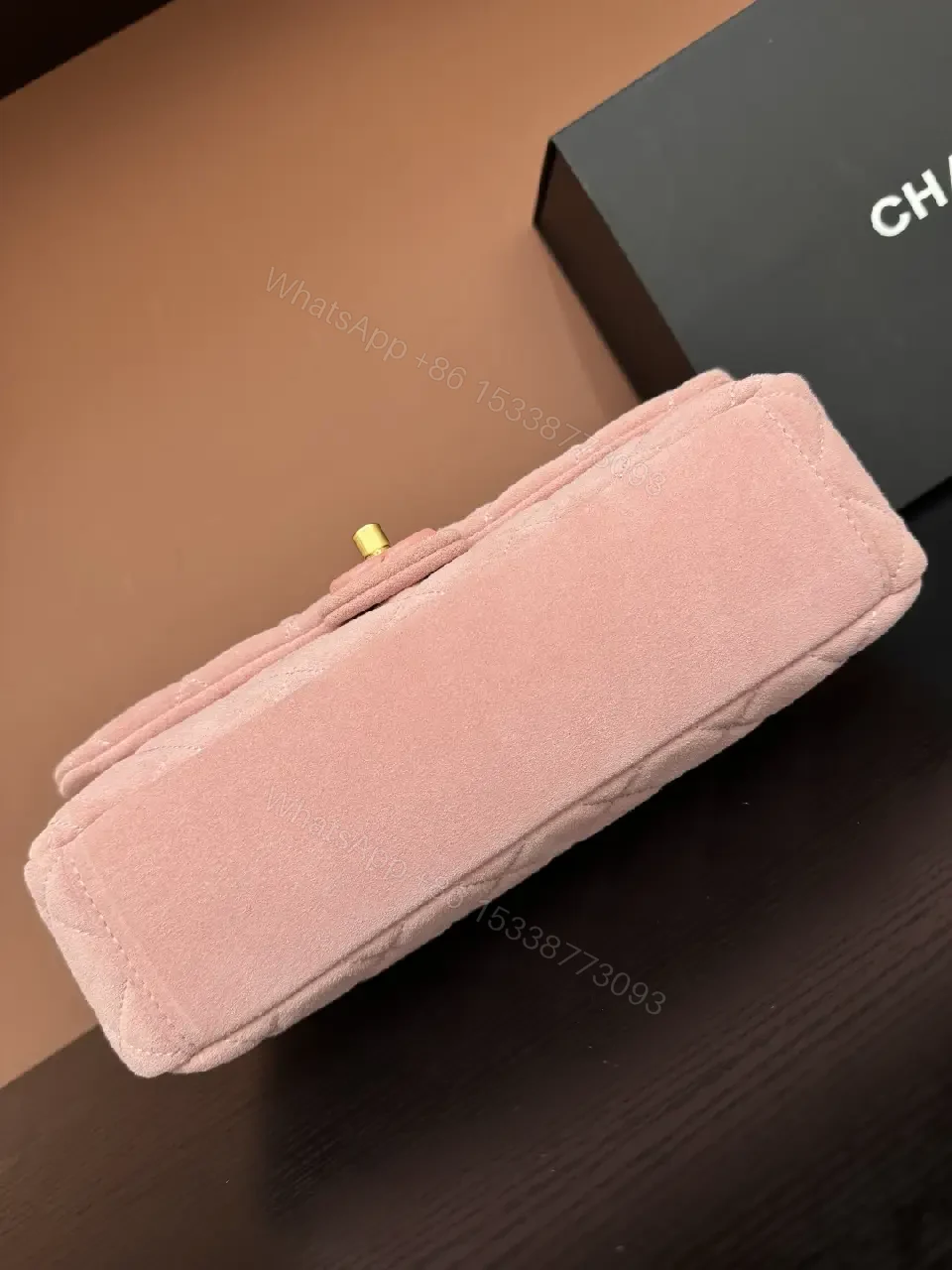 View 5 of Pastel Pink Quilted Microfiber Chain Bag with Turn-Lock Style Bag