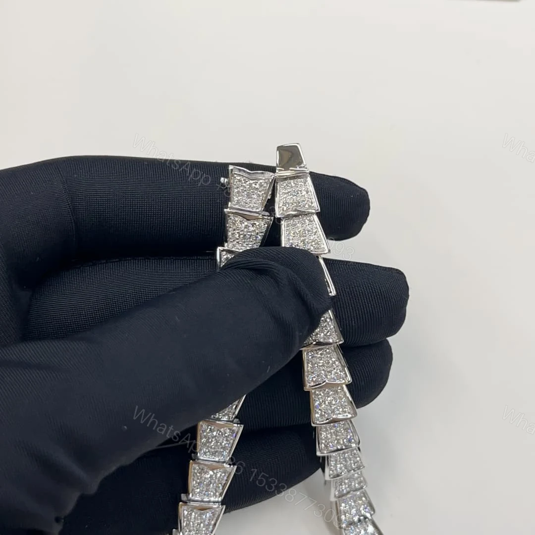 View 3 of 18K White Gold Bvlgari Serpenti Viper Necklace Pave Diamonds 348165