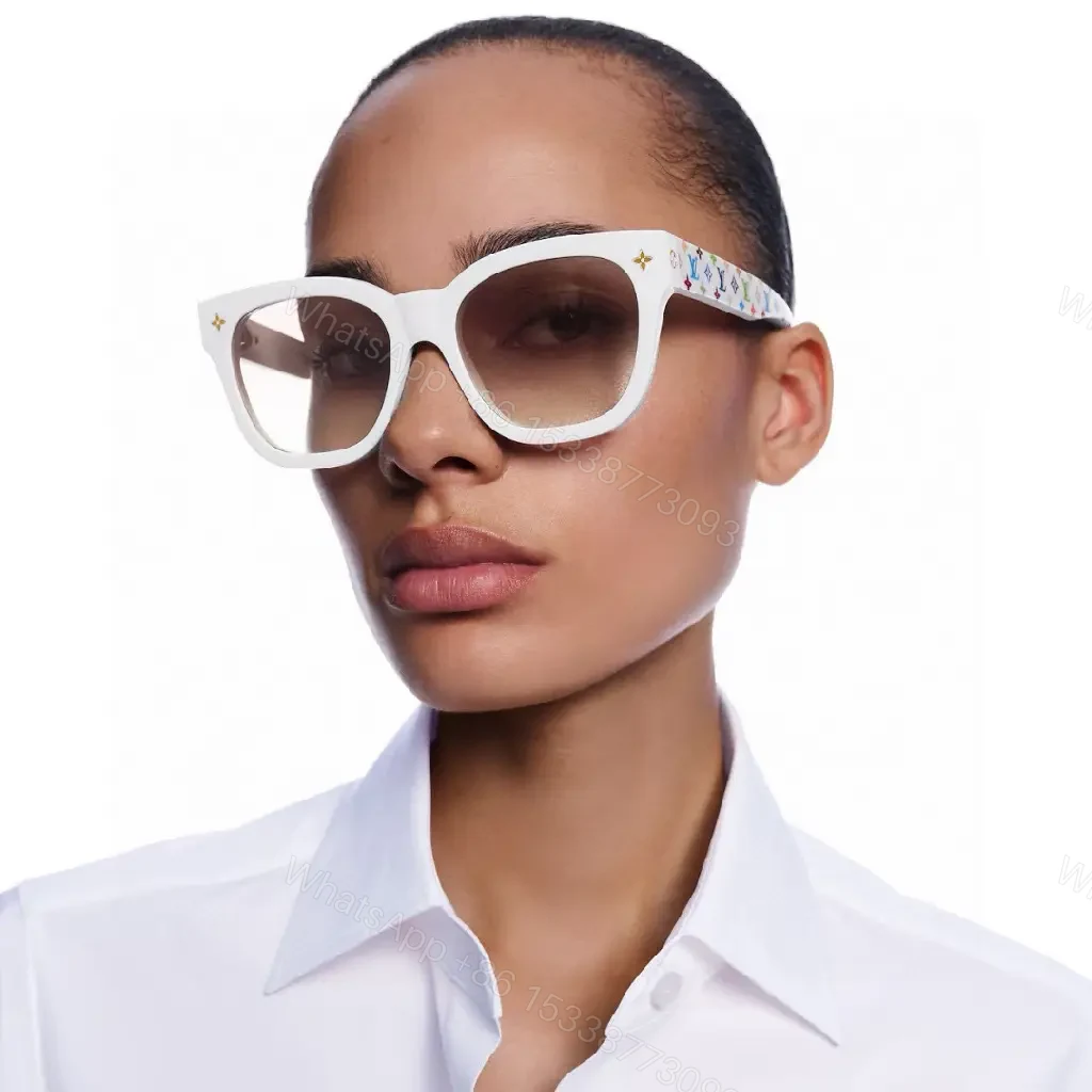 View 3 of White Acetate Sunglasses, Round-Square, Gradient Lenses, Gold Details