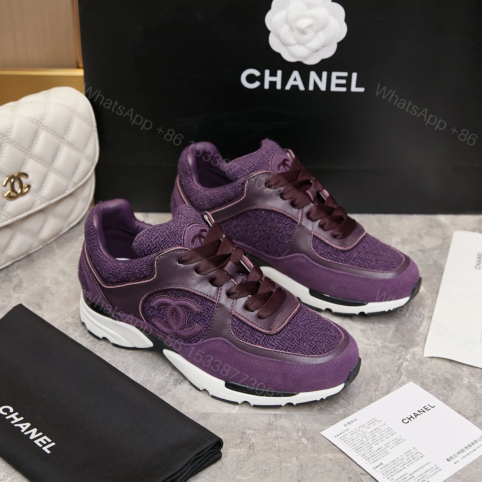 Chanel 高仿紫色麂皮拼布運動鞋 女士休閒百搭鞋款 時尚精品設計 — view 1