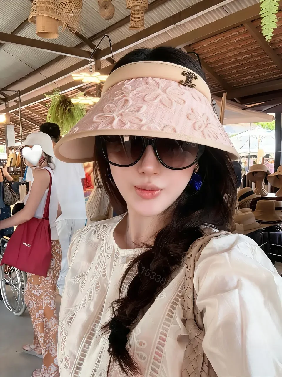 View 9 of Blush Floral Embroidered Visor — Luxe Style Sun Shield