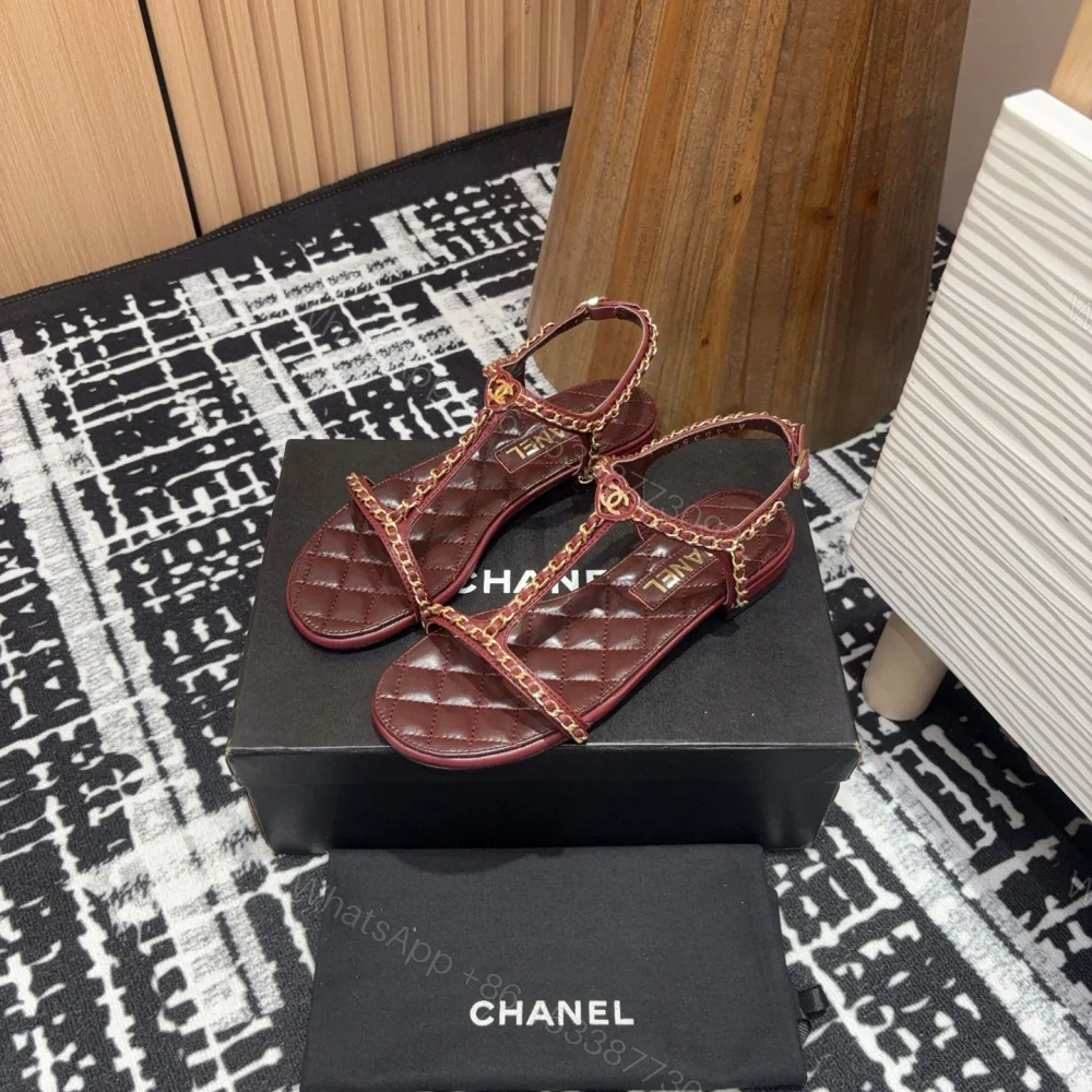 View 3 of 高仿Chanel*25C系列G46111A小羊皮平底涼鞋紅色免檢版