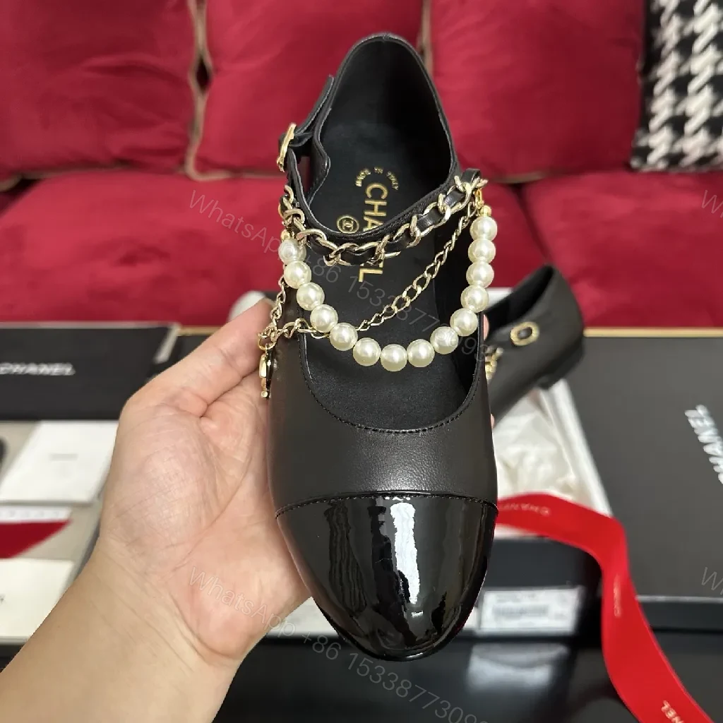 View 7 of Chic Pearl-Chain Leather Mary Jane—Elegant Comfort Shoes