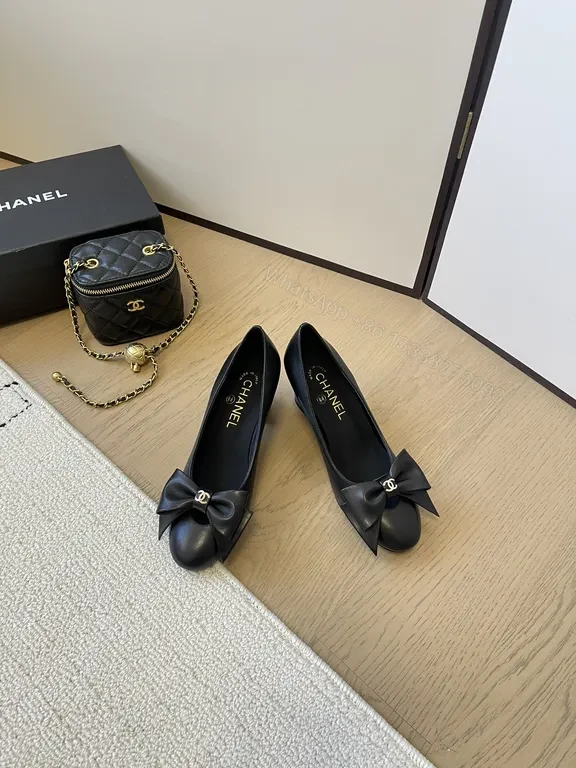 View 3 of Chanel-Inspired Luxury Ballet Flats with Signature Bow