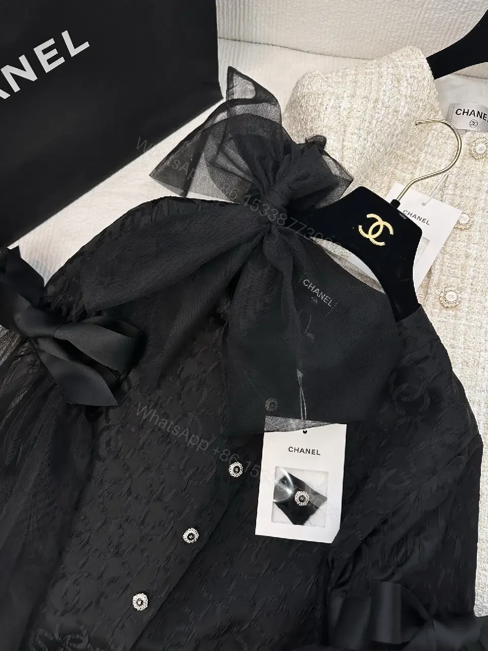 View 6 of Black Lace Blouse with Ribbon Details - Couture-Inspired Elegance