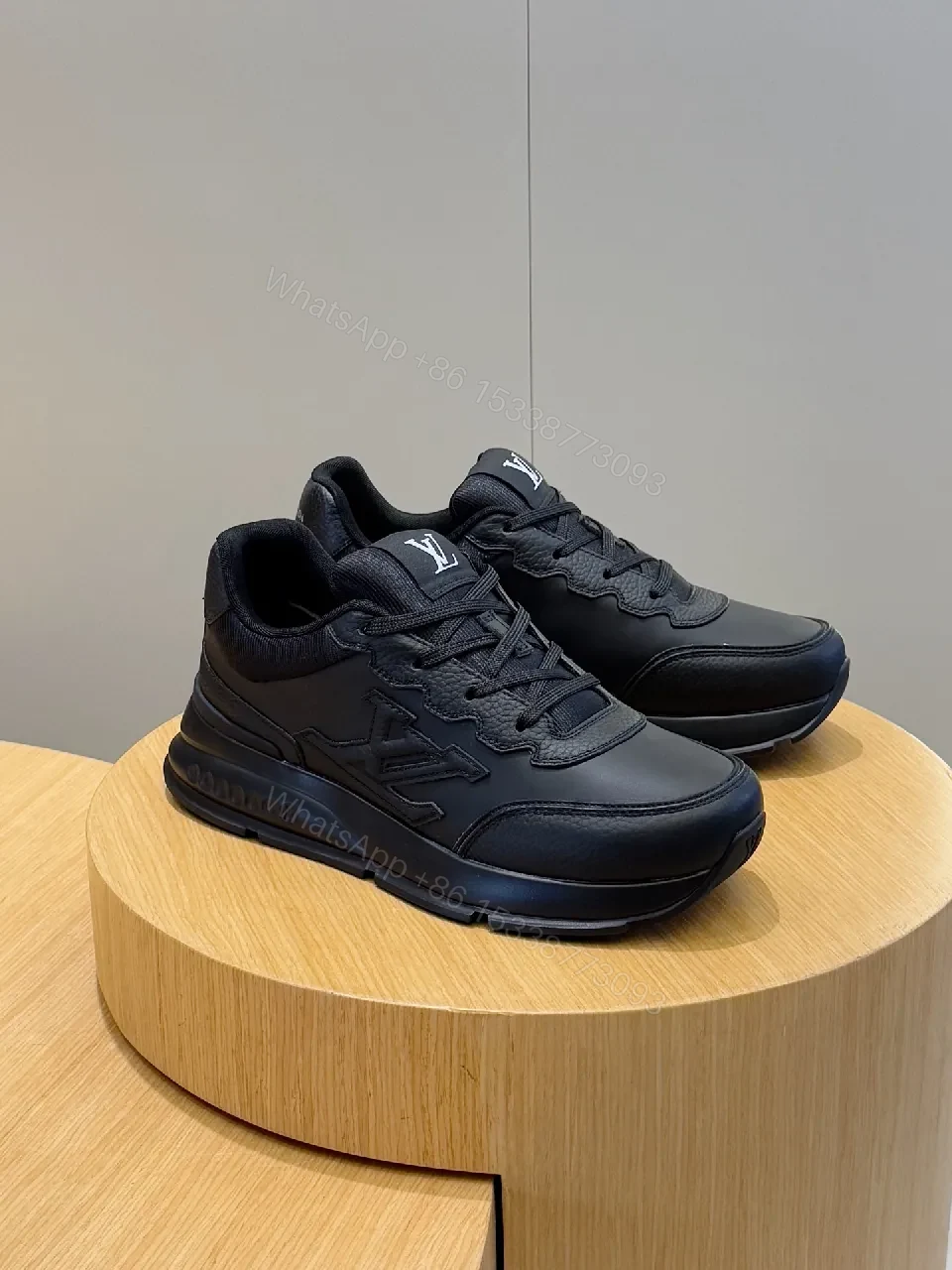 View 6 of Black Leather Sneaker with Signature Detailing - Men’s/Ladies High-Top