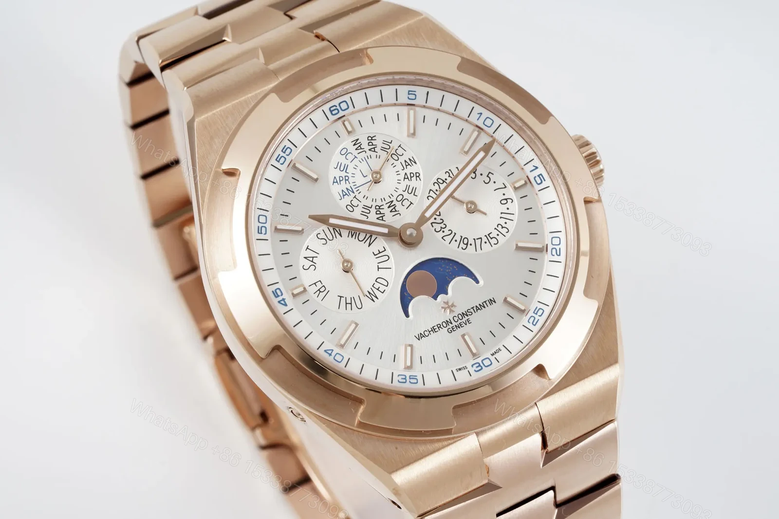 View 3 of GS Factory Vacheron Constantin Overseas Perpetual Calendar 4300V Series Watch – Rose Gold with White Dial and Interchangeable Straps