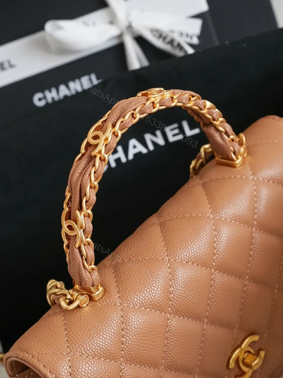 View 3 of Taupe Quilted Leather Shoulder Bag - Timeless, Luxe
