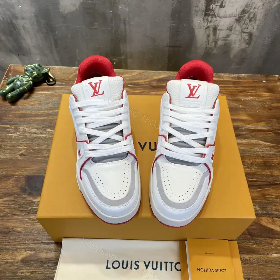 View 7 of LOUIS VUITTON LV TRAINER SNEAKERS IN WHITE AND RED – LSVT354