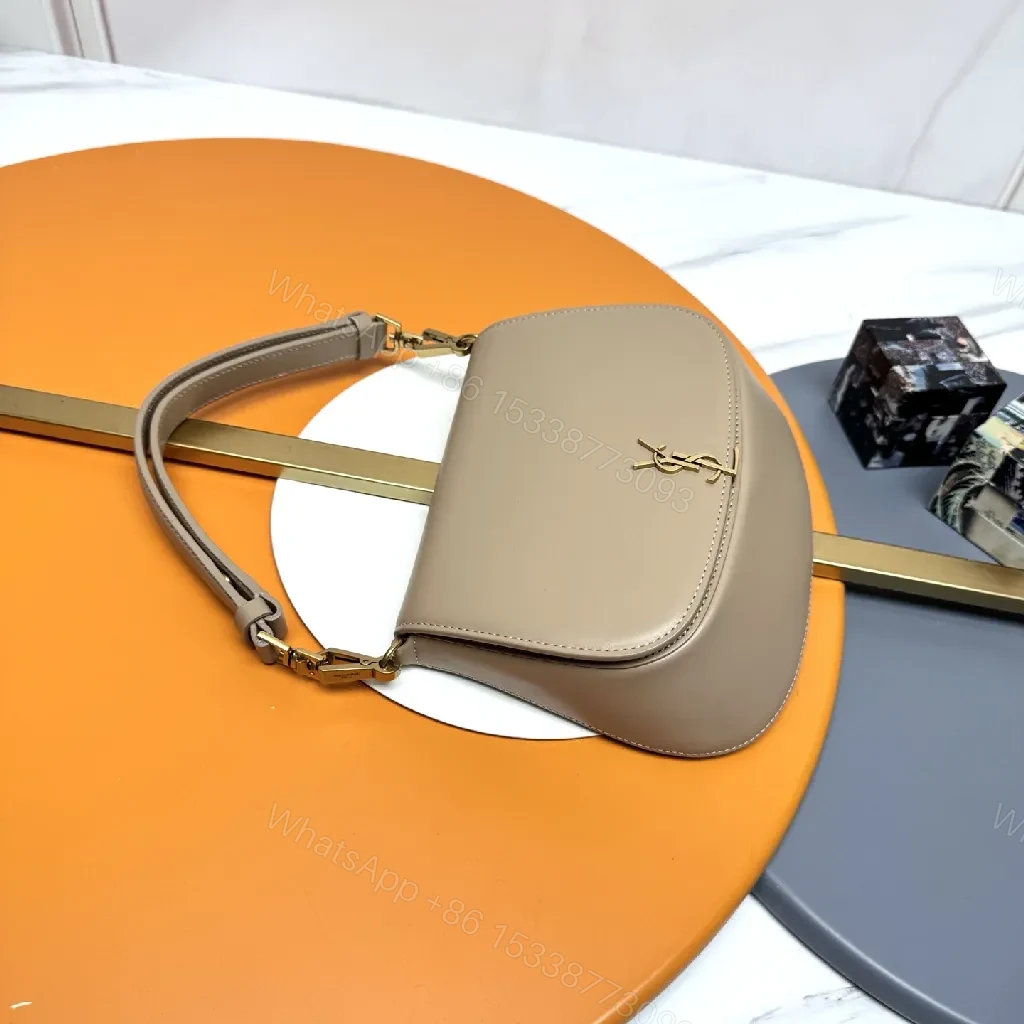 View 4 of Beige Leather-Style Shoulder Bag with Gold Hardware