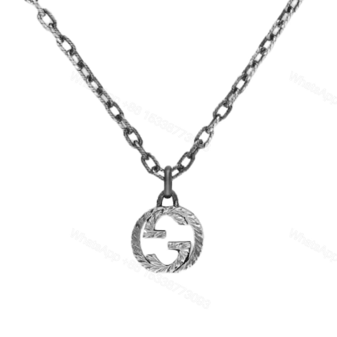 GUCCI INTERLOCKING PENDANT NECKLACE SILVER 455307 J8400 0811 — view 1