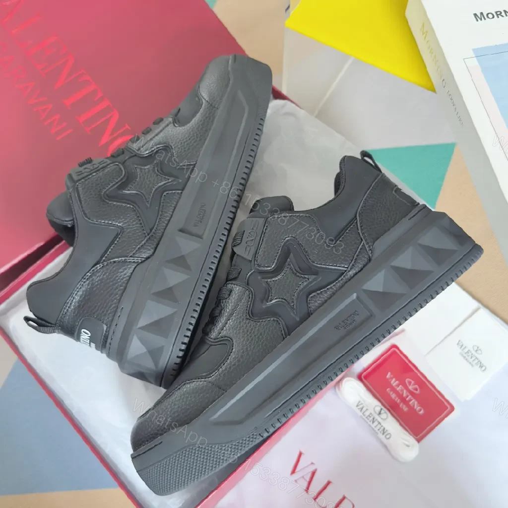 View 5 of All-Black Leather Sculpted Sneakers with Cushioned Comfort