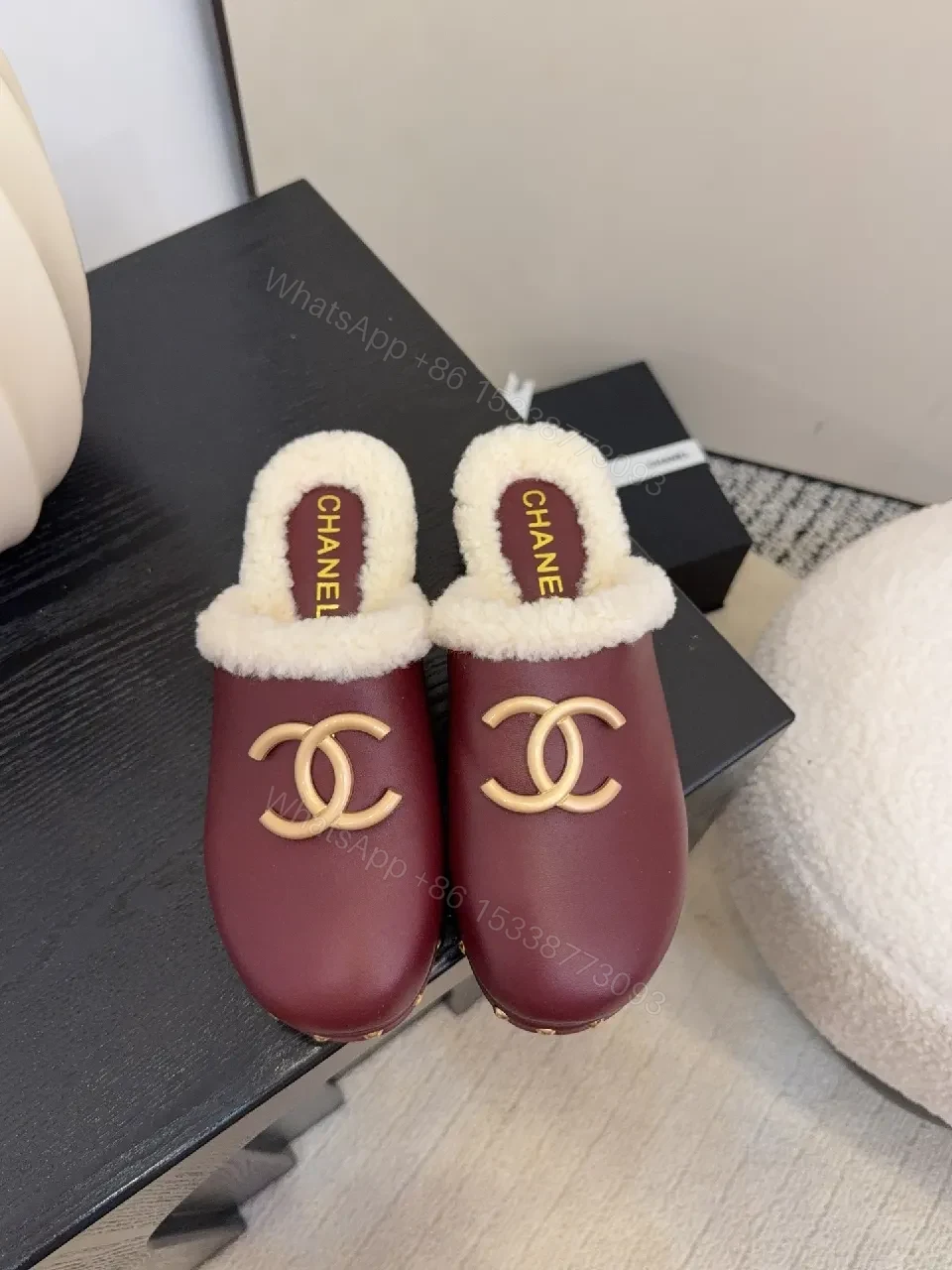 View 6 of Burgundy Velvet Slip-Ons with Shearling Lining, Luxe Comfort