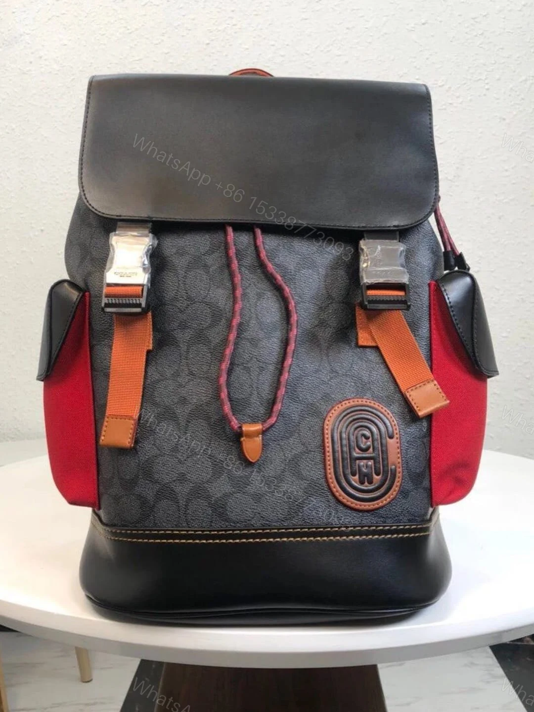 View 4 of FIRST COPY Coach Black-Red Rivington ColorBlock Unisex Backpack