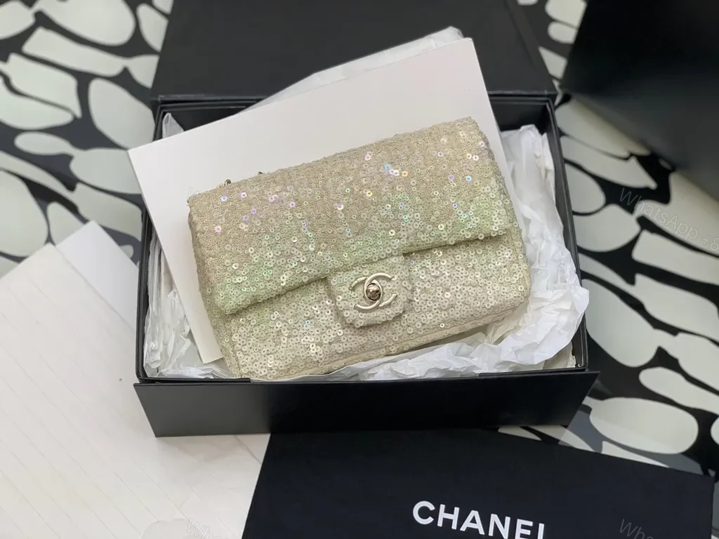 Champagne Sequined Clutch: Chanel-Inspired, Lux Texture — view 1