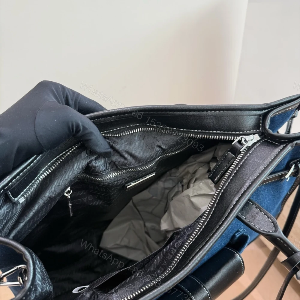View 6 of Prada Bonnie Large Denim Handbag Blue Black 38cm