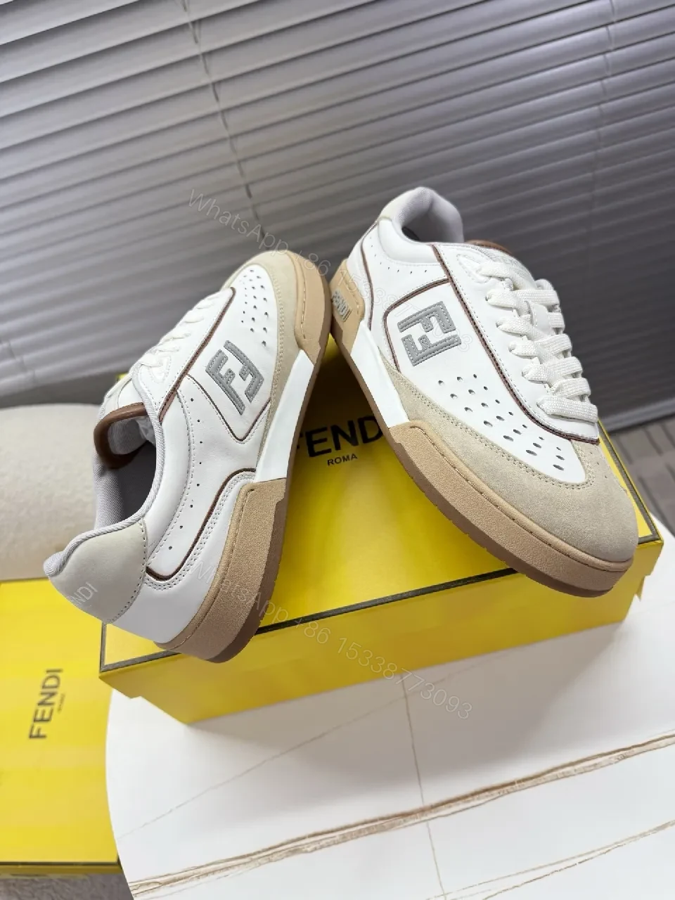 View 2 of Casual Luxury White-Beige Leather High-Top Sneaker, Comfort