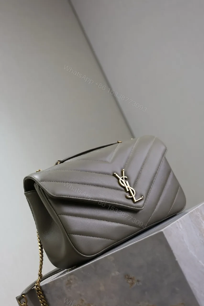 View 8 of Soft Taupe Quilted Shoulder Bag with Gold Hardware Set