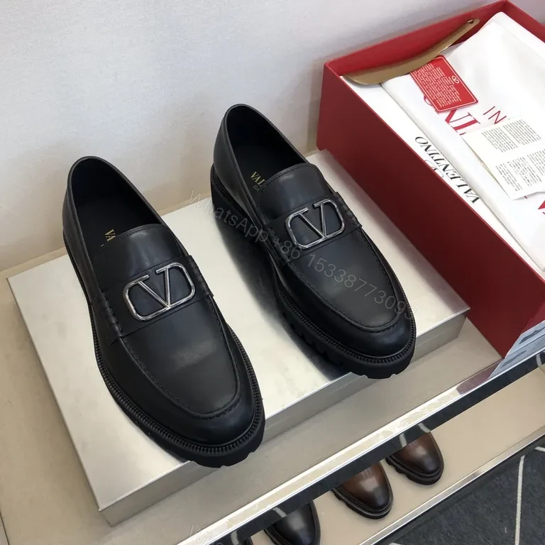 View 7 of Black Leather Valentino Loafers - Signature Hardware, All-Day Comfort