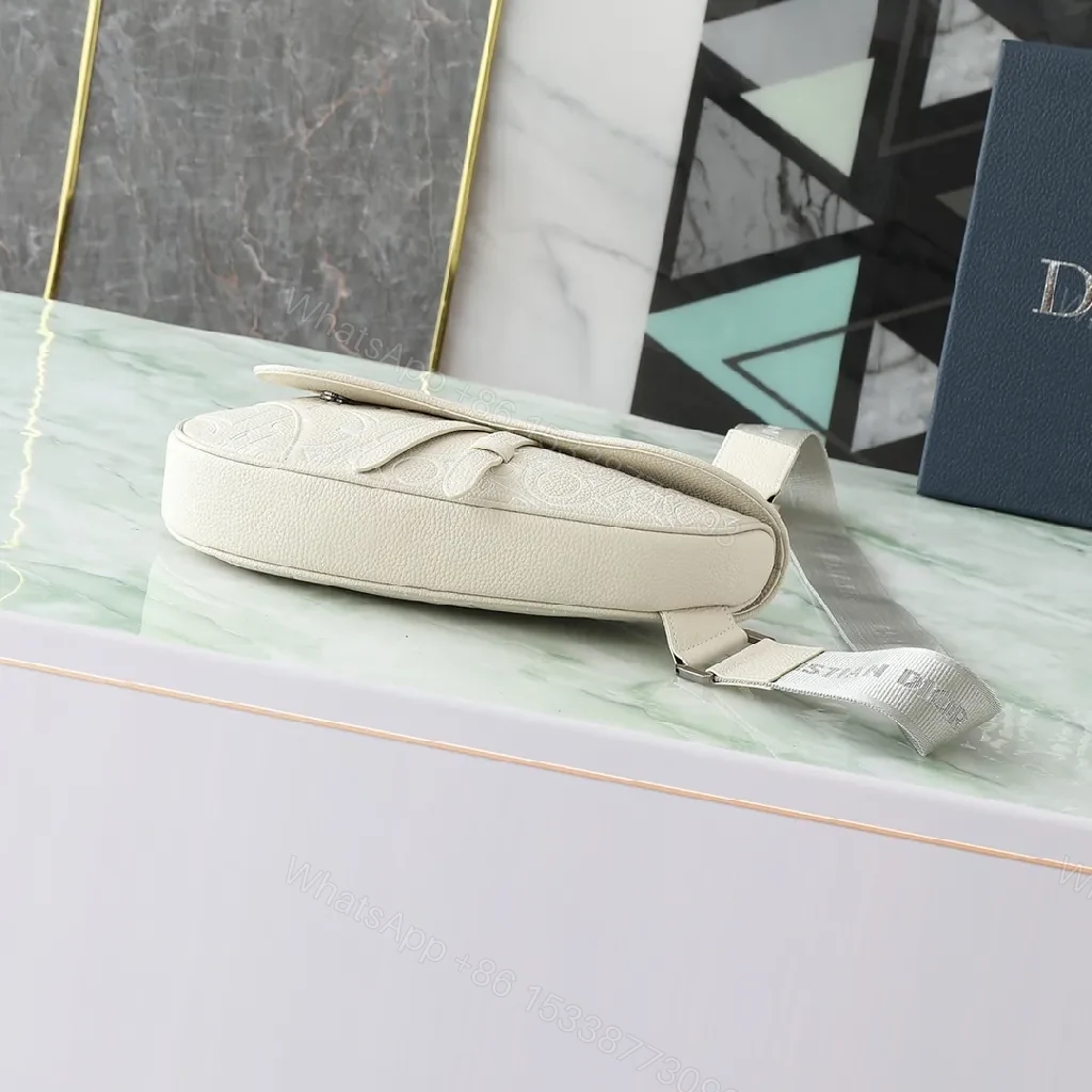 View 3 of Cream Textured Monogram Belt Bag - Minimalist, Versatile, Secure