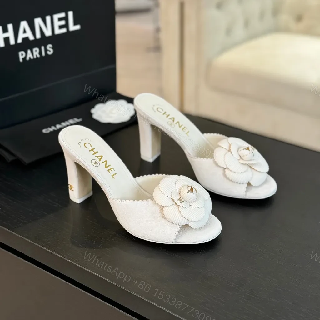View 3 of Cream Chanel-Inspired Floral Mules: Luxe Slip-Ons