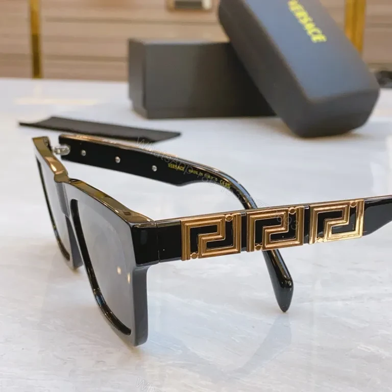 View 7 of Black Polycarbonate Square Sunglasses - Versace-Inspired, Luxe Frame