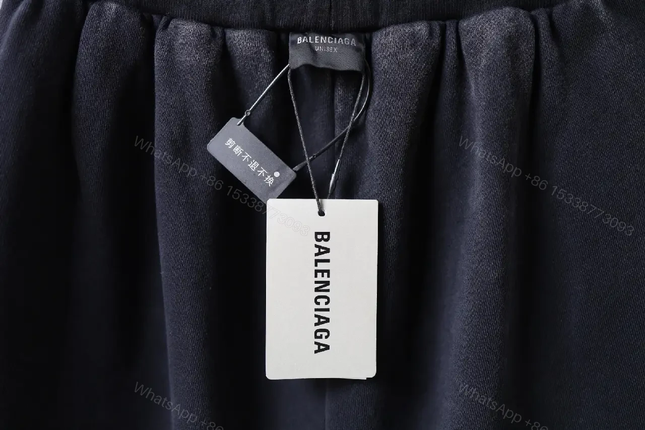 View 5 of Black Denim Drawstring Shorts - Balenciaga Logo Style