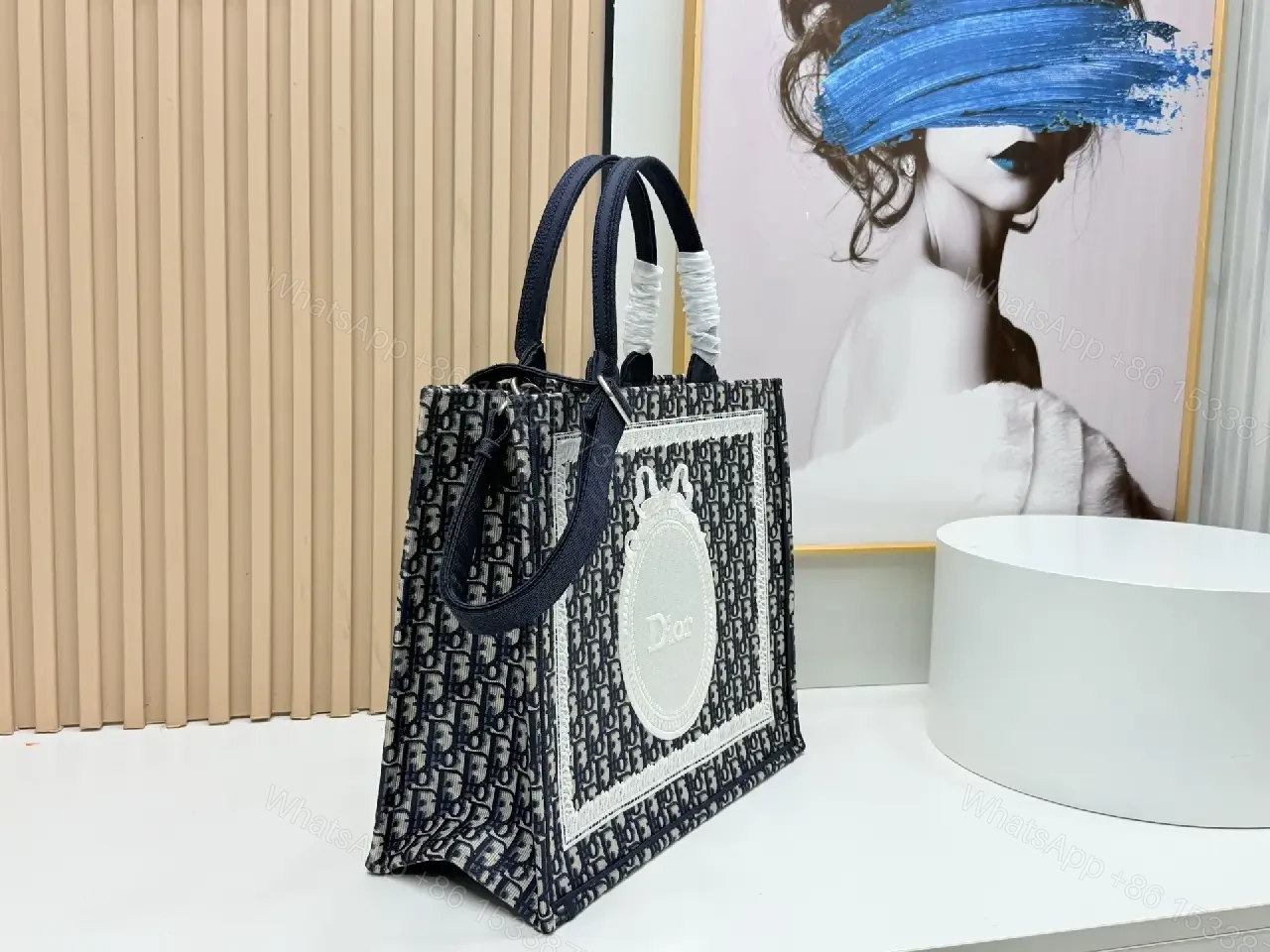 View 7 of Textured tote bag: structured luxury, bold lettering, durable
