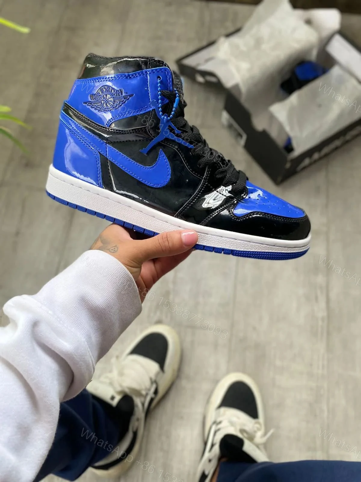 View 4 of First Copy Air Jordans Retro 1 Patent Royal Blue