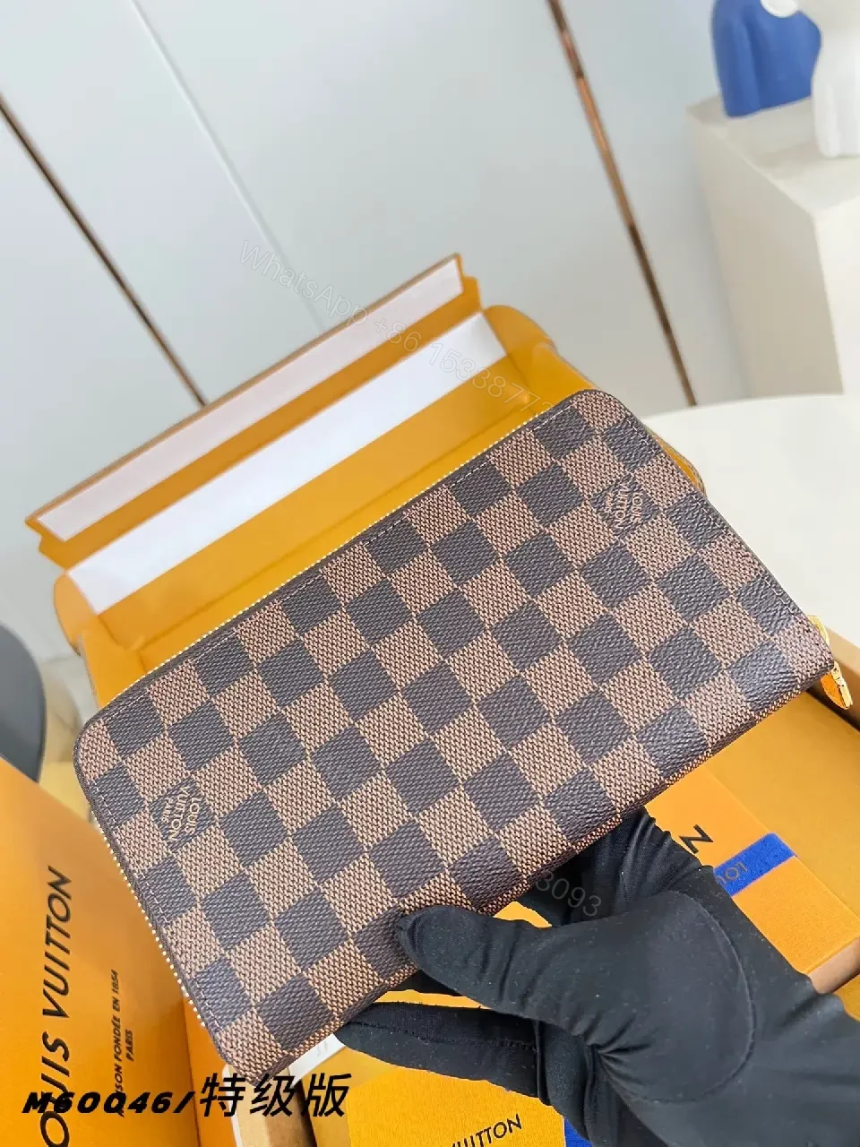 View 3 of Checkerboard Leather Wallet — Signature Monogram, Chic Luxury