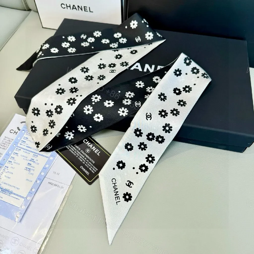 View 4 of Monochrome Silk Scarf & Tie Set: Modern Floral Style