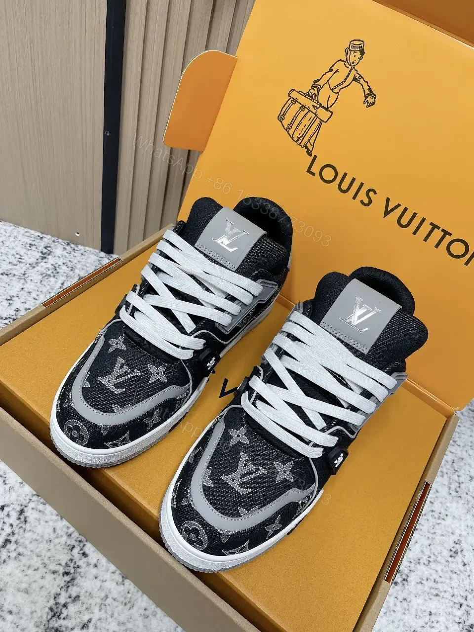 View 2 of Monochrome Velour LV High-Top Sneaker with Monogram Comfort