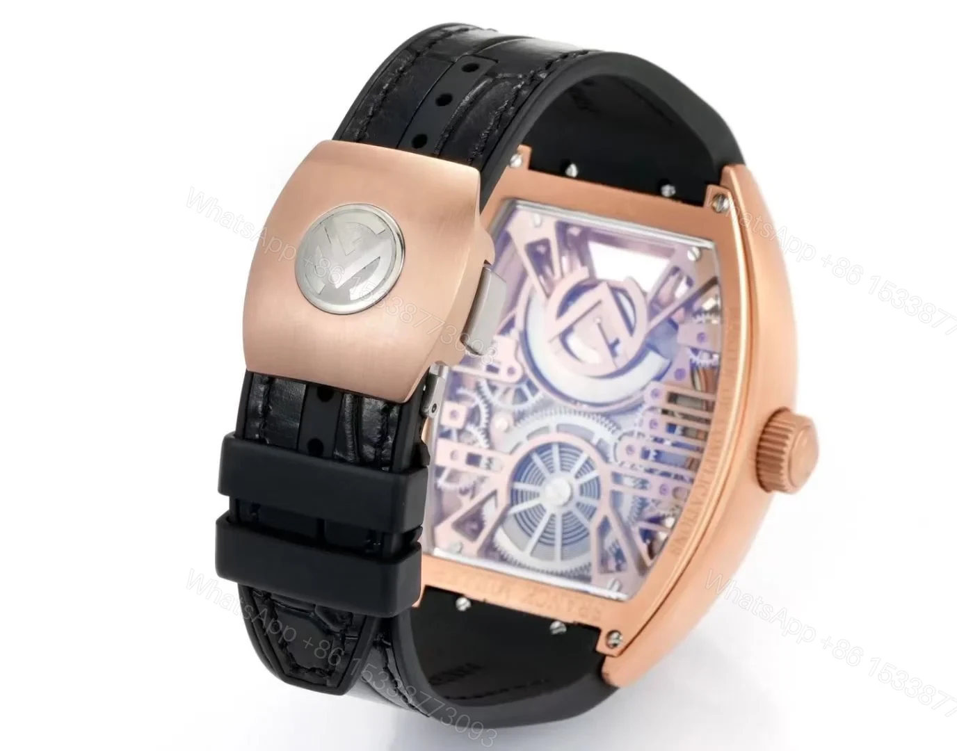 View 9 of Franck Muller Grand Central Tourbillon Replica 42MM Premium Rose Gold Skeleton Leather Strap Edition FM-GCT-RG-SKEL-LTH-42