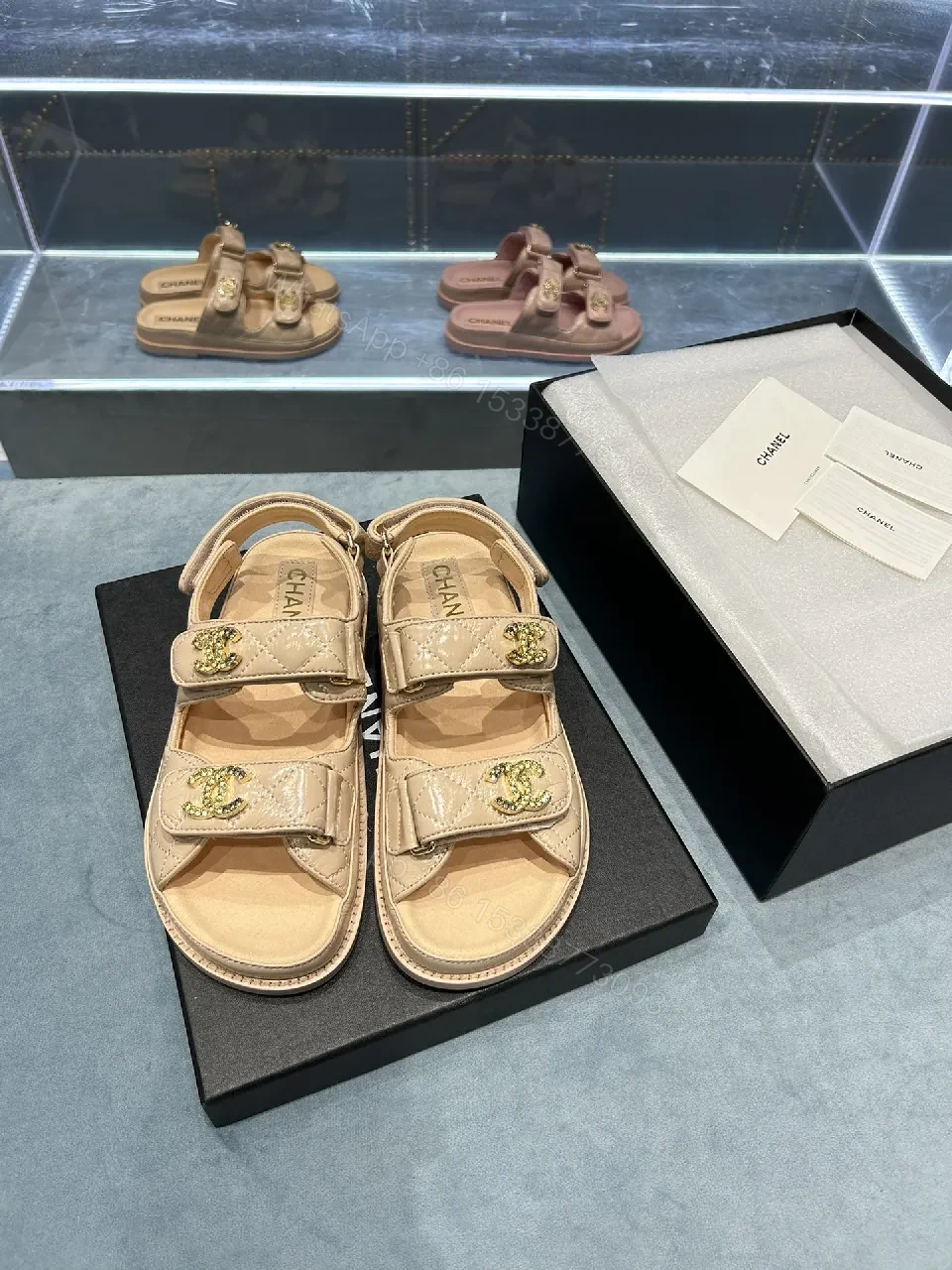 View 5 of Beige Faux Leather Sandals • Quilted Straps • Everyday Luxury