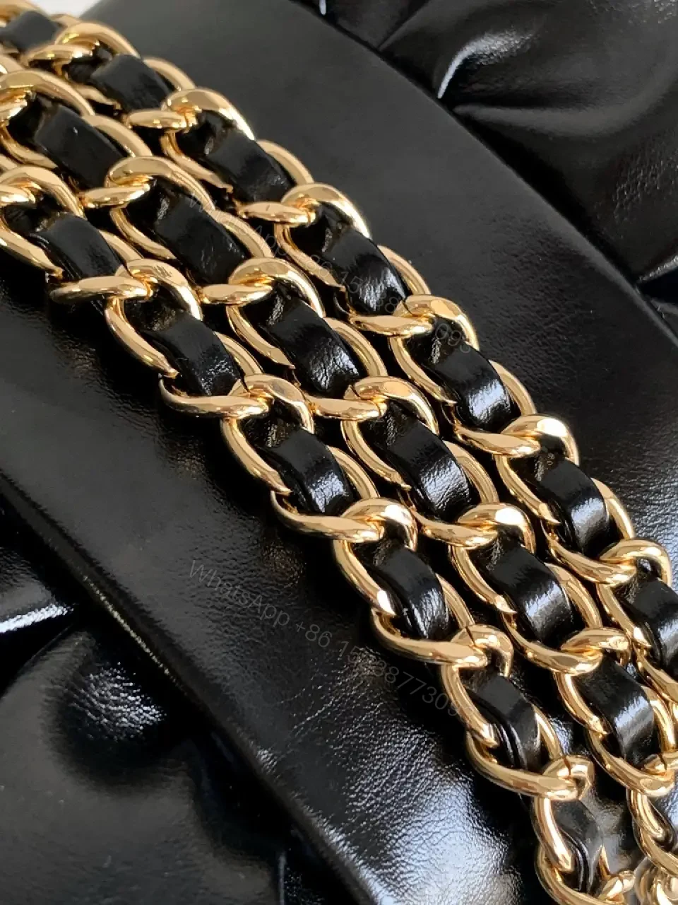 View 6 of Black Leather Ruched Clutch: Minimalist Glam, Gold Hardware, Evening-ready