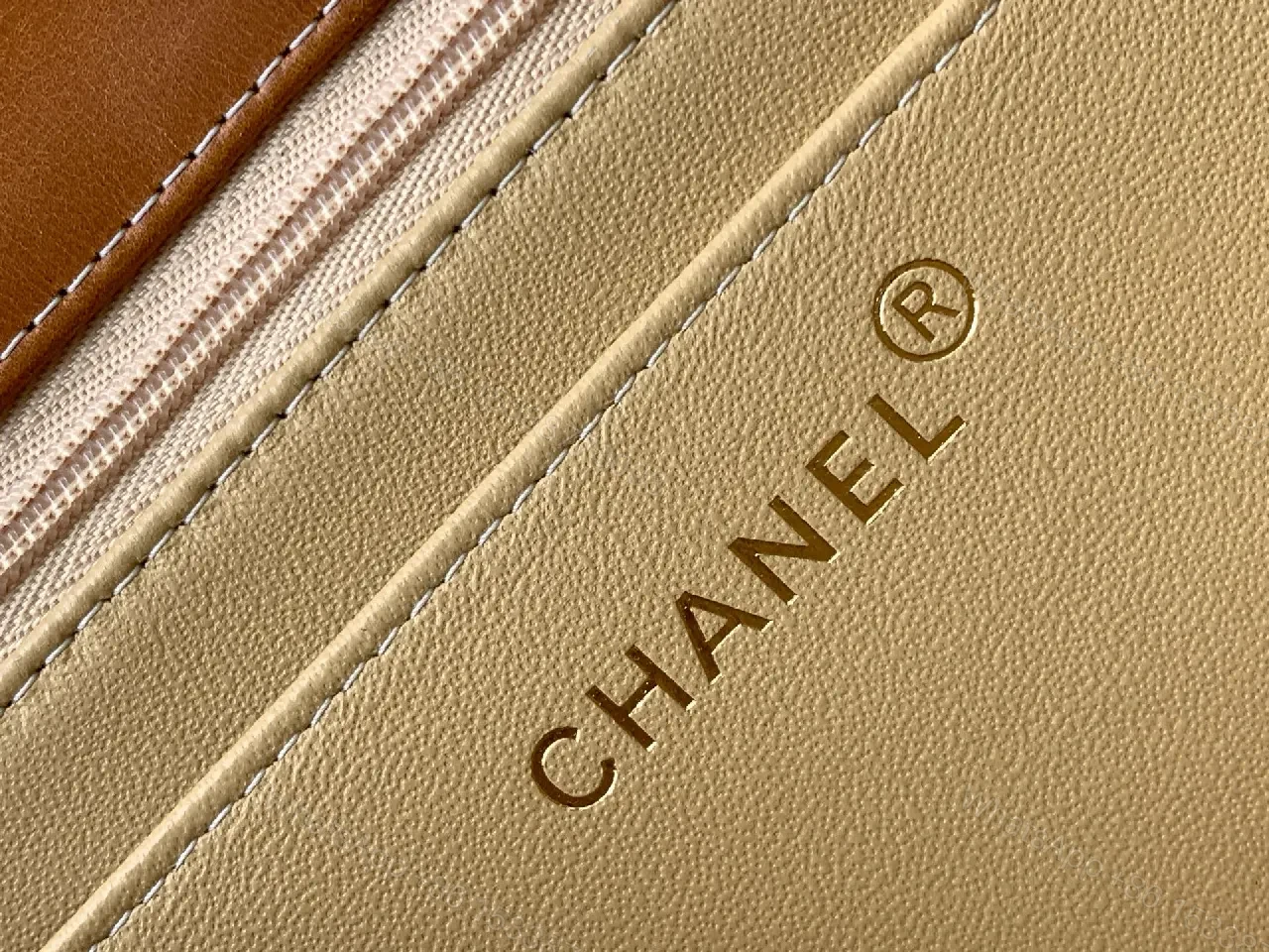 View 4 of Tan Leather Monogram Crossbody with Gold Hardware, Chic Compact Style