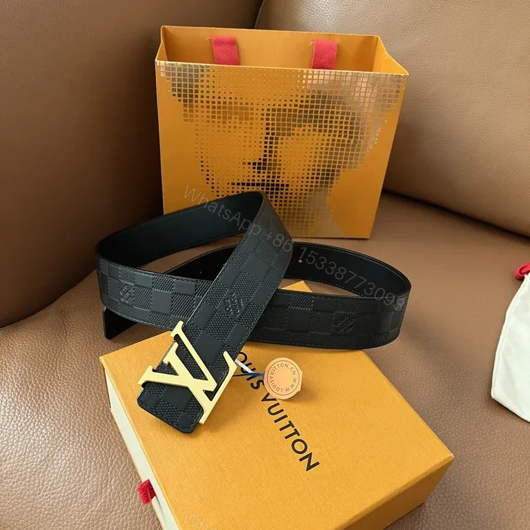 View 6 of Checkerboard LV Belt: Signature Emblem Leather-Style Accessory