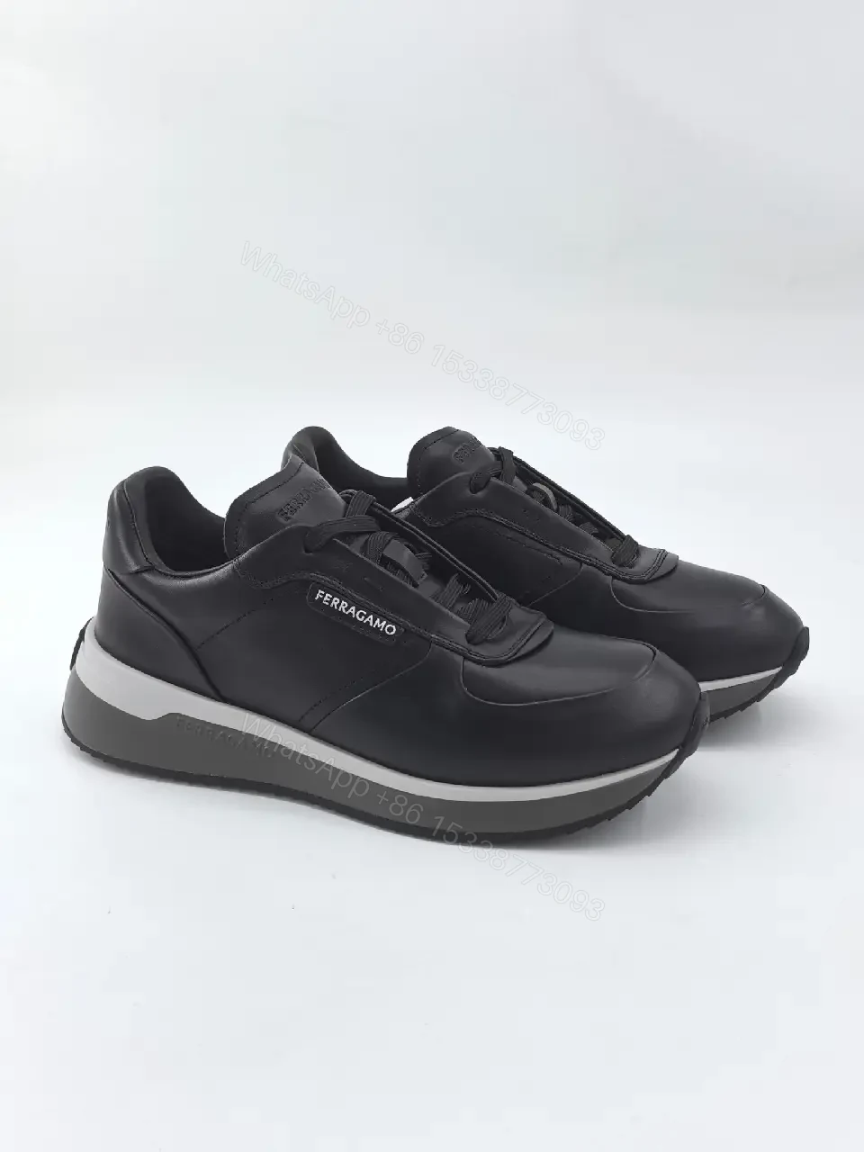 View 2 of Minimalist Black Leather High-Top Sneakers with Cushioned Comfort