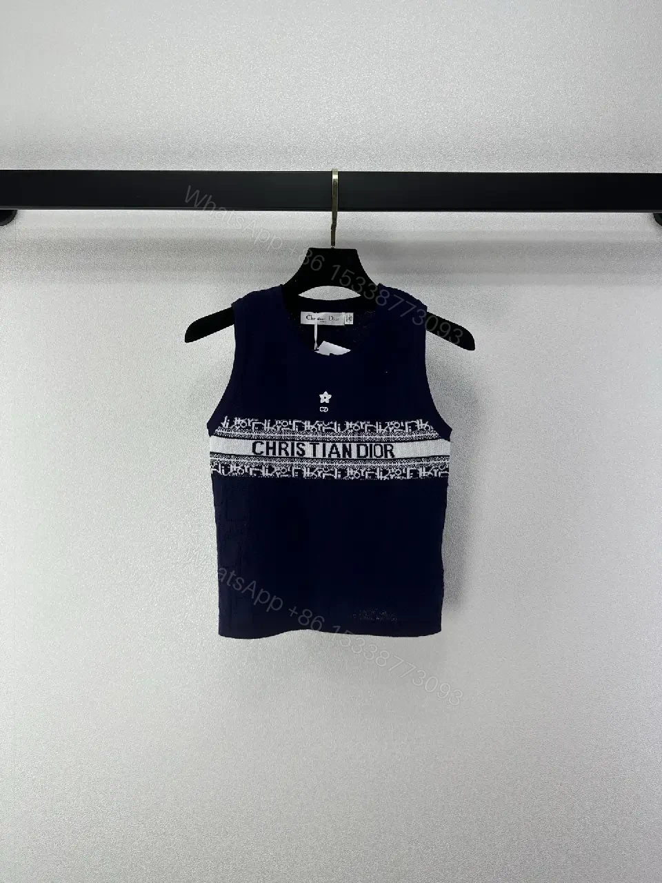 View 8 of Navy Cotton Tank Top with Dior Band Logo Knit