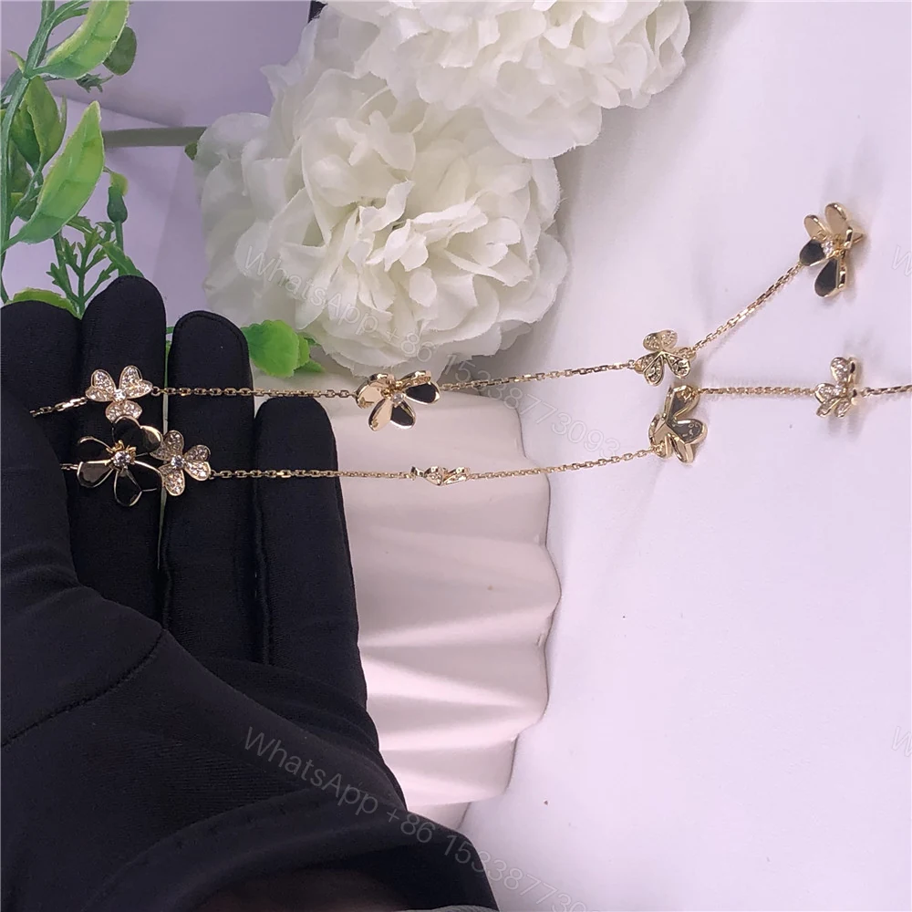 View 5 of Van Cleef & Arpels 18K Gold Frivole Necklace Diamonds 9 Flowers VCARP3W600