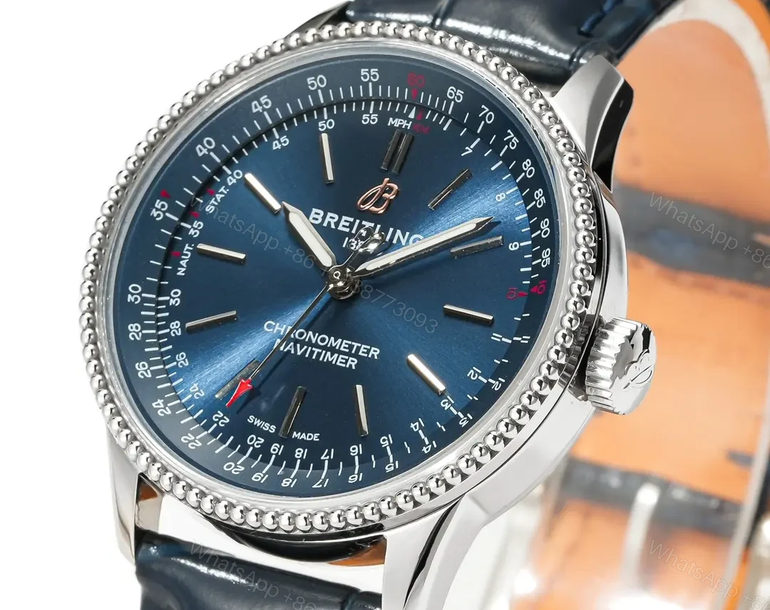 View 4 of V9 Factory Breitling Women’s Navitimer Automatic Watch – Blue Dial, Stainless Steel Case, Leather Strap
